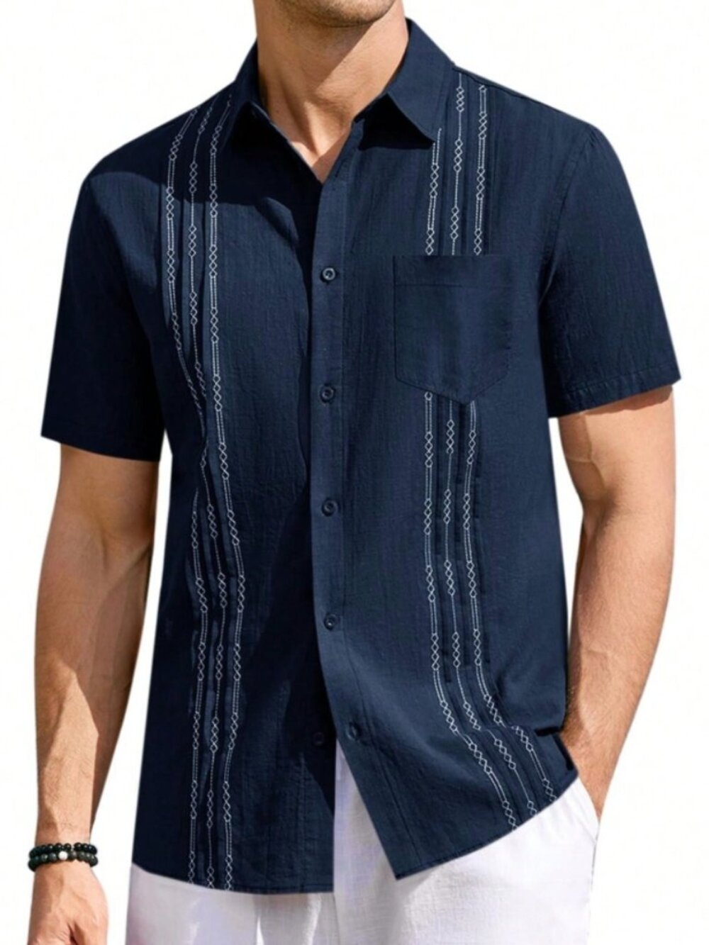 Imily Bela Men's Linen L Short Sleeve Cuban Guayabera Shirt NWT New